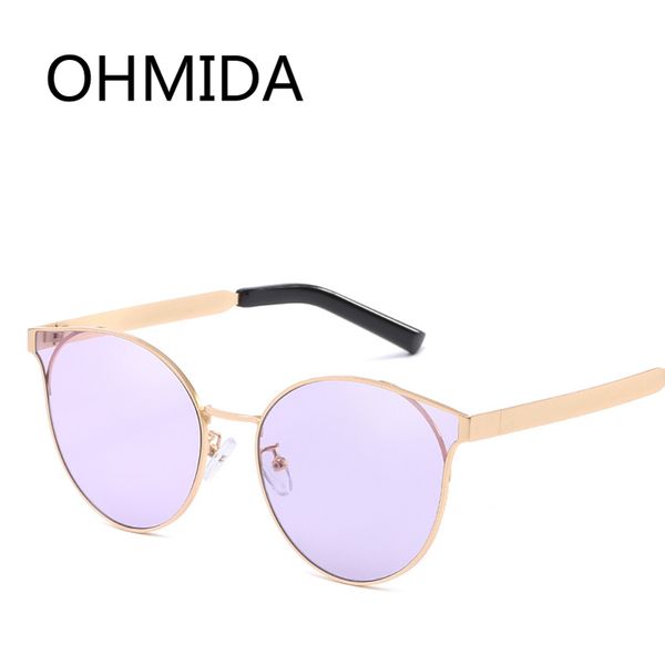 

ohmida fashion cat eye sunglasses women round lens purple vintage sun glasses for female mirrored brands sunglasses shades uv400, White;black