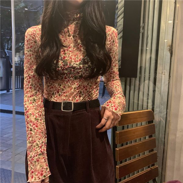 

han edition ins will firm offers ~ long-sleeved bud silk floral hollow out perspective, White