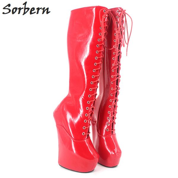 

sorbern bdsm 20cm extreme high heels ladies shoes platform heelless women 2018 fetish boots long custom colors booties, Black