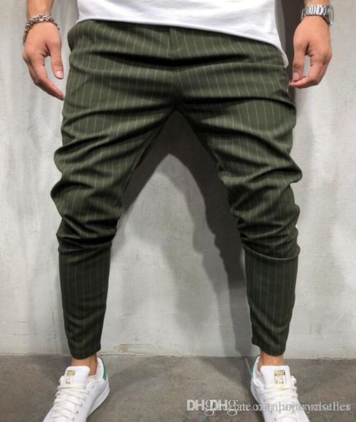 

новые мужские дизайнерские брюки мода тонкий полосатый притненный карандаш брюки бегуны повседневные мужские длинные брюки панталоны, Black