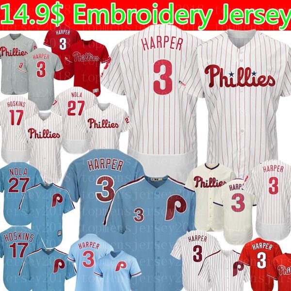 

Bryce Harper Jersey Philadelphia Rhys Hoskins Aaron Nola Majestic Light Cool Base Cooperstown FlexBase Baseball Jerseys