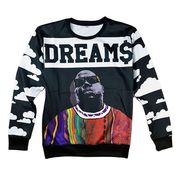 

new fashion men/womens biggie smalls/tupac/alice/skull flower sweatshirt 3d tu print mens pullover hoodies hip hop shirt, Black