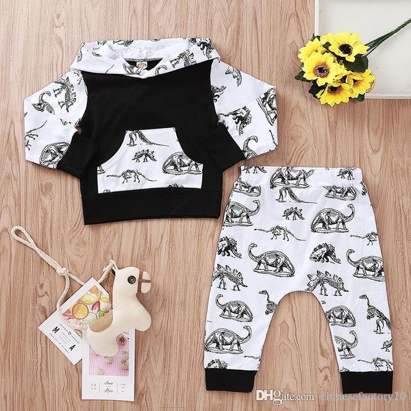 

baby boy clothes set dinosaur sweatshirt + pants cotton cartoon kid hoodie new toddler autumn 2019, White