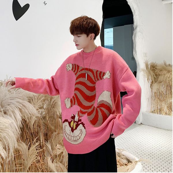 

2019 autumn and winter new youth popular cartoon printed loose sweater fashion casual round neck pullover pink / black / blue, White;black