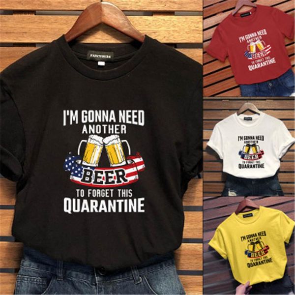 

american independence day beer t-shirt women fashion letter printing short sleeve loose tshirt summer famale casual round neck tees, White