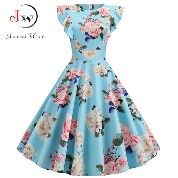

2019 vestido de verano retro 50s 60s robe femme rockabilly pinup fiesta vestidos de talla grande casual floral elegante vestido de oficina, Black;gray