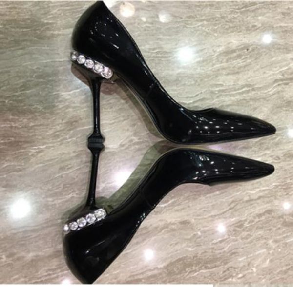 

2019 women's shoes in spring and autumn with new style high heel fine heel pointed end water drill shoes heel 6cm,8cm ,10cm @212, Black