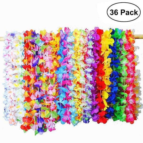 

36 pcs hawaiian artificial flowers leis garland necklace fancy dress hawaii beach flowers diy party decor (random color