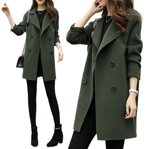 

autumn winter women woollen coat long sleeve turn-down collar oversize blazer outwear jacket elegant overcoats loose coat cgu 88, Black