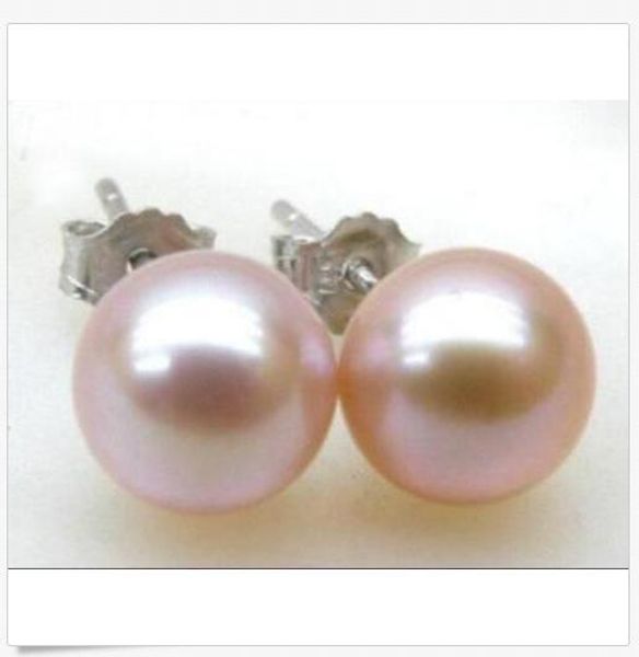 

10-11mm natural round south sea pink pearl earring stud 14k white golden, Silver