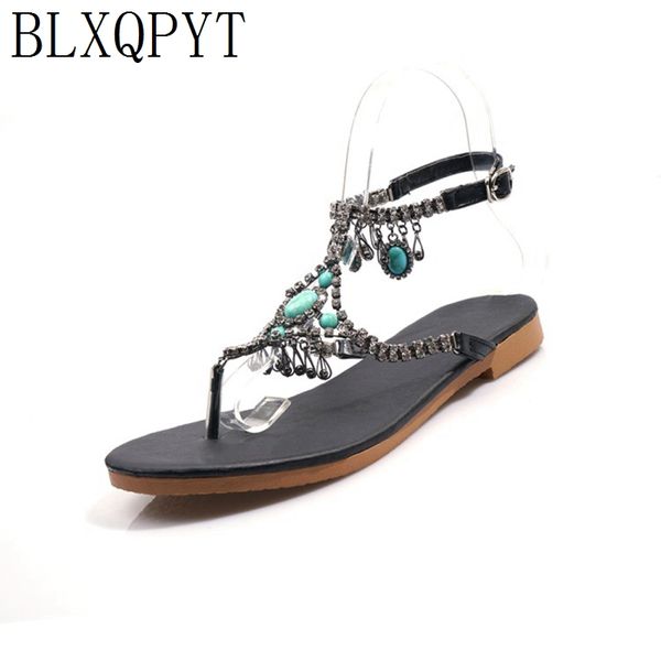 

lxqpyt super big size 34-50 new women bohemia flower flat summer sandals girls sweet beach sandals party shoes woman 0-6, Black