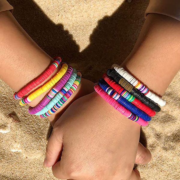 

zwpon colorful bohemia polymer clay wafer bracelet fashion brand summer soft ceramic bracelet for woman female jewelry, Black