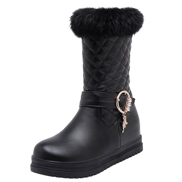 

women winter flat boots plus size platform female warm botas mujer 2019 booties mid calf boots women 2019 winter, Black