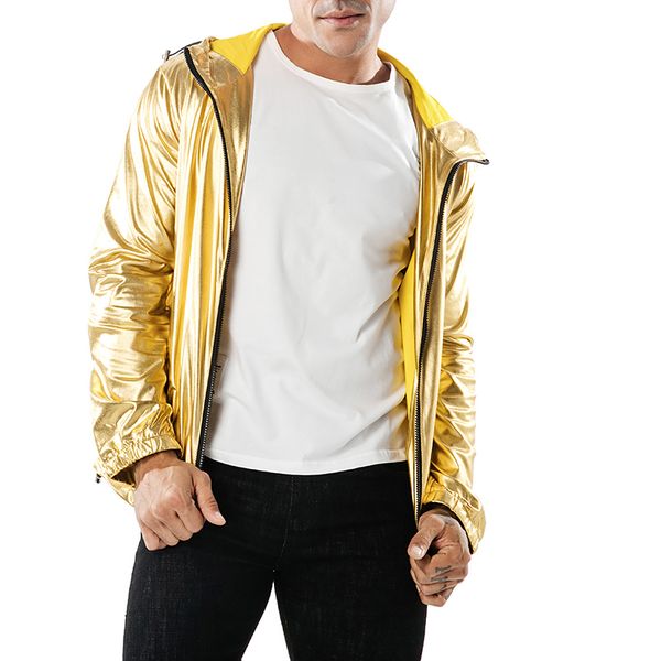 

2019 new spring men jacket shiny jacket fashion silver golden coat windbreaker hip hop solid color men jeackets, Black;brown