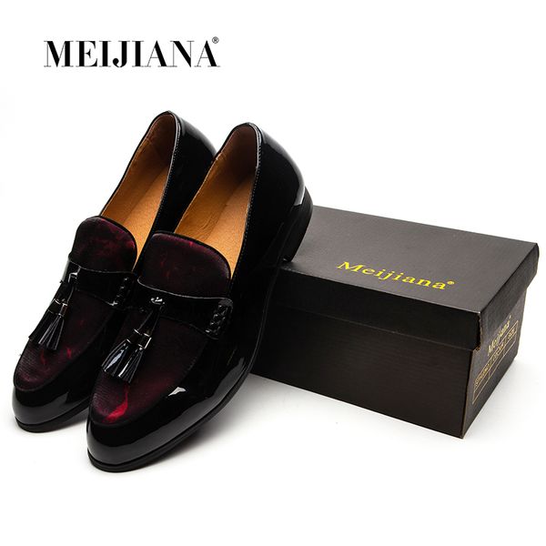 

meijiana leather breathable men's shoes slip-on mocassins men loafers black with red fashion party shoes loafers shoes
