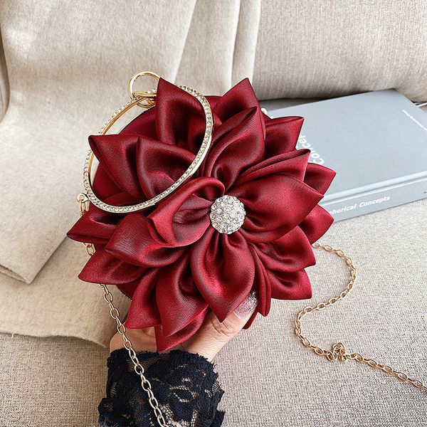 

3d flower evening clutch bags women luxury girls circular rhinestone small purses and handbags bridal wedding party designer new