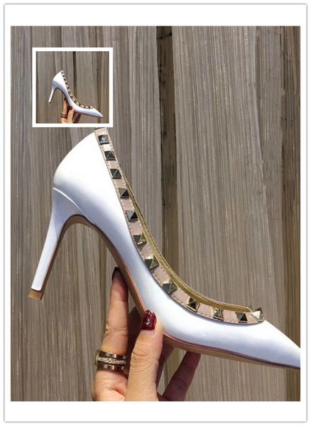 

designer pointed studs high heels leather rivets sandals women shoes valentine high-heeled shoes, Black