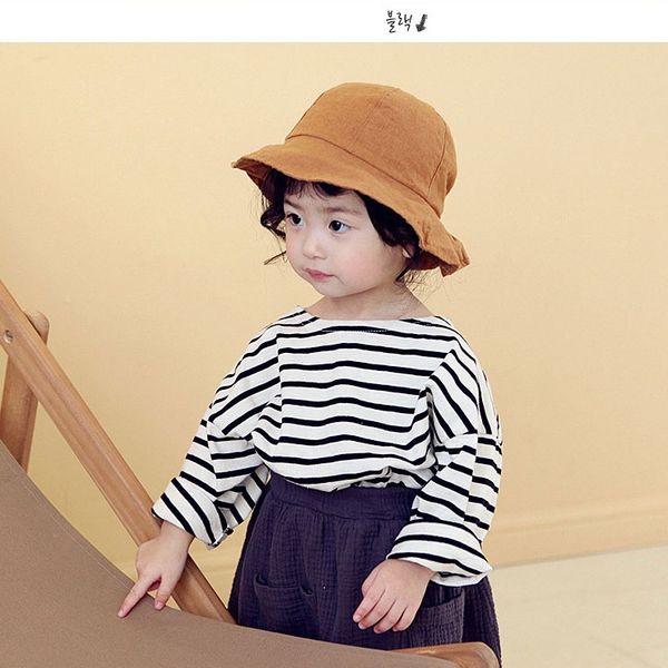 

2020 new korean girls base shirt striped t-shirt children cotton top, Blue