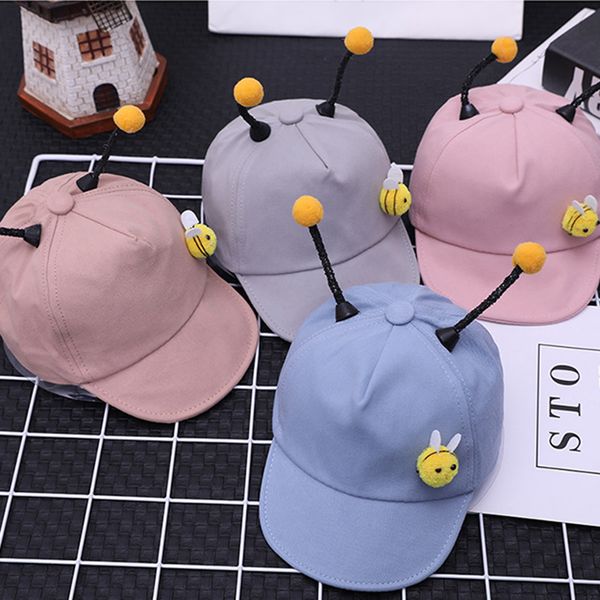 

3d bee child baseball cap spring baby hat cartoon children sunhat kids adjustable cotton cap, Blue;gray