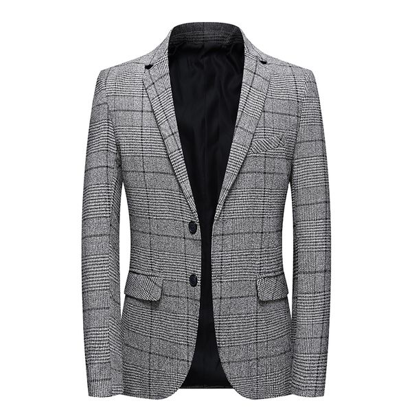 

2020 fashion plaid men blazer jacket men classic double button long sleeve slim fit wool blazer, White;black