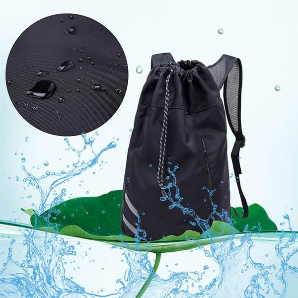 

lace up sport backpack lightweight nylon shoulder bags small easy carry backpack solid black basketball shoudler