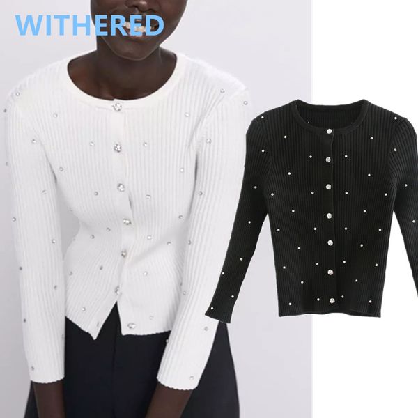 

увядшие пружинных кардиганы женщины англия офис леди простых ручных бурения однобортные кнопки вязание кардиганы украшения, White