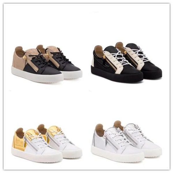 

new 2019 mens womens black leather with canvas patchwork low double zip sneakers,brand casual shoes 35-46 drop shipping mm189602
