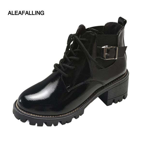 

aleafalling women shoes lace up leather girl's winter snow warm boots street buckle flock leather ankle boots classical outdoor, Black