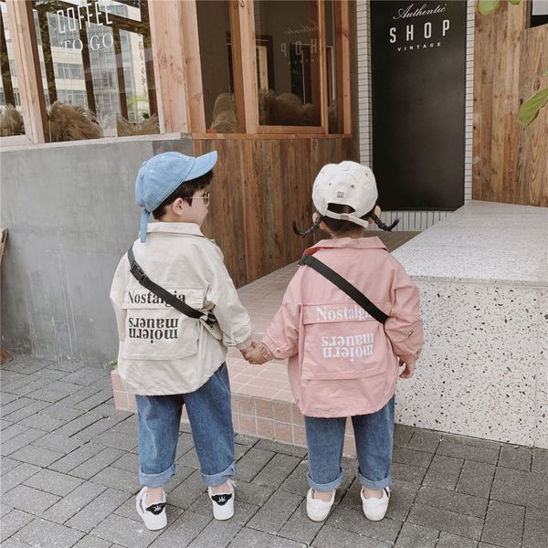 

ins autumn kids jacket for girls letter print boys and girls windbreaker with backpack baby boy coats children outerwear, Blue;gray