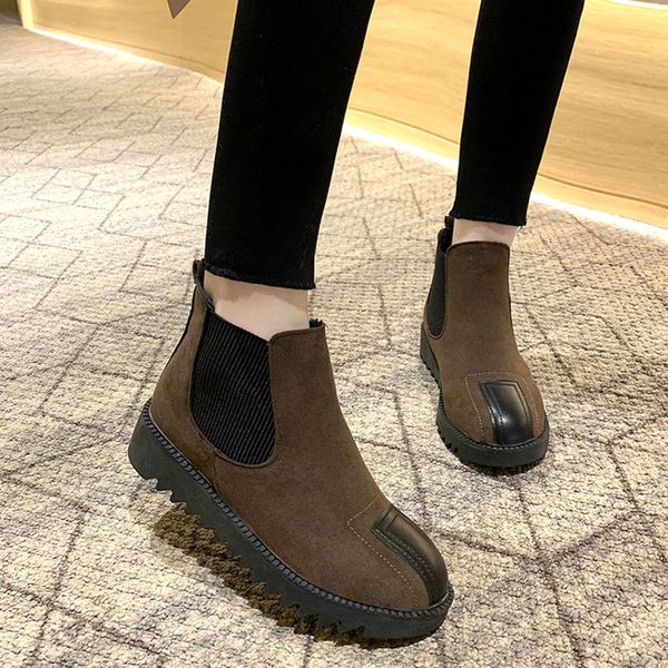 

boots women 2019 flock slip on winter boots short ankle for women low heel shoes female round toe flat shoes botas mujer, Black