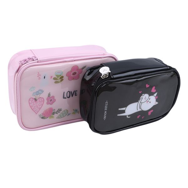 

cartoon portable travel make-up bag large capacity cosmetics storage bag multi-function pu sundries organizer washable bags