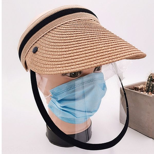 

face protection saliva flying foam protection cap transparent mask double-layer empty straw sunscreen sunscreen beach hat straw hat, Blue;gray