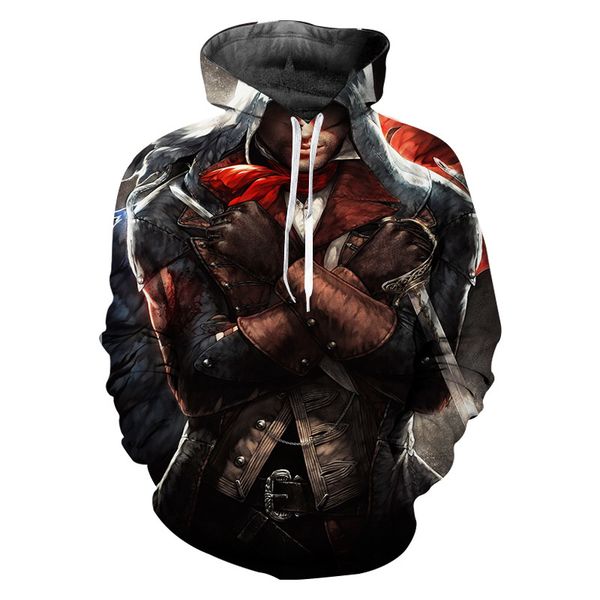 

новые горячие продажи assassins creed новинка уличная толстовка с капюшоном мужчины с длинным рукавом повседневная 3d печати толстовки одежд, Black