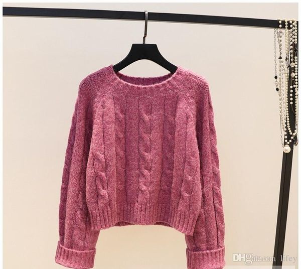 

2019 european and american style vintage high waist classic short section sweater women's three color loose sweater, White