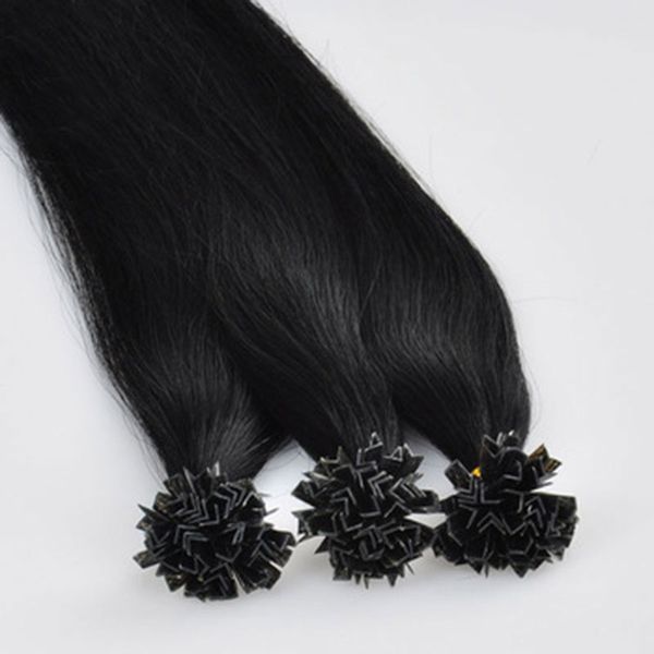 

prebonded karatin hair double drawn human v tip extensions 1g/strand 100strands/lot straight wave remy human hair pre-bonded hairs, Black