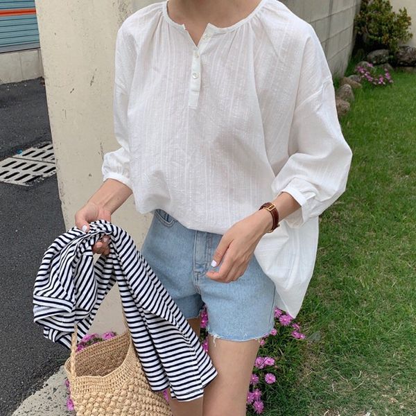 

women's blouses & shirts women blouse 2021 female shirt sweet o collar solid color long sleeve korean style blusa summer autumn casual, White