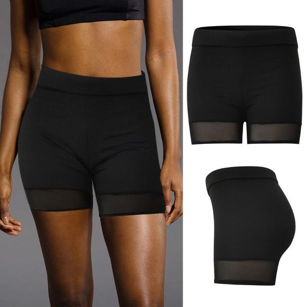 

ladies black sport shorts high waist mesh hip gym shorts patchwork yoga solid color strethcy fitness leggings tight, White;red