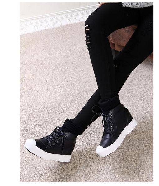 

autumn winter warm snow boots winter cotton thick short boots round toes lace up mixed color casual boots winter leather shoes, Black