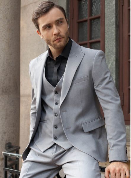 

brand new grey men wedding tuxedos peak lapel two button groom tuxedos excellent men jacket blazer 3 piece suit(jacket+pants+tie+vest) 2468, Black;gray