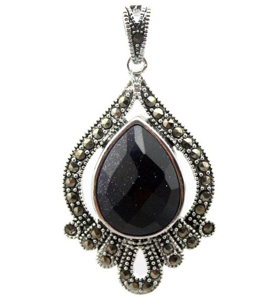 

marcasite cute faceted blue sandjade teardrop 925 sterling silver pendant 40*20mm