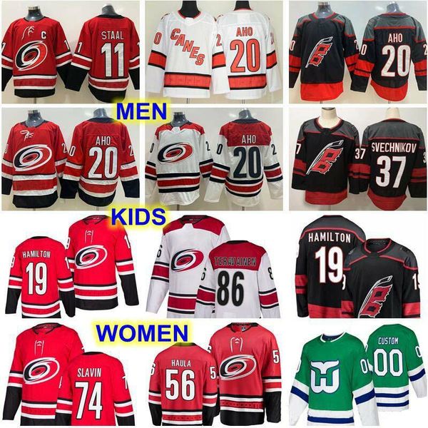 

carolina hurricanes sebastian aho jersey staal andrei svechnikov teuvo teravainen erik haula slavin kings 99 wayne gretzy women youth men, Black;red