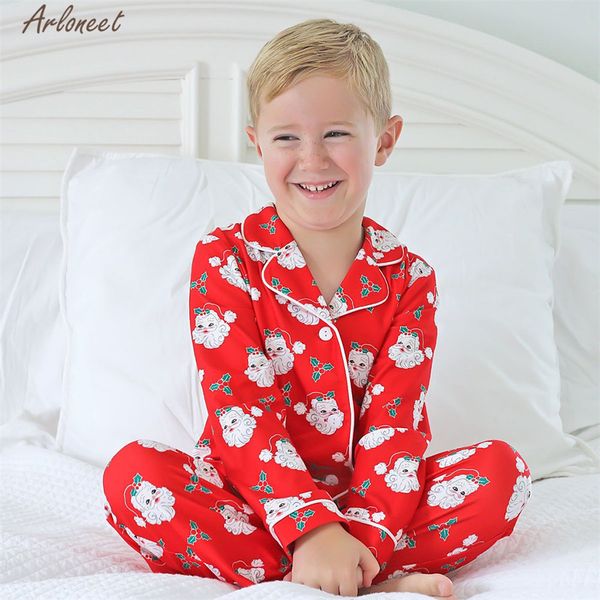 

arloneet clothes baby girls boys christmas santa pajamas 2019 children long sleeve warm cotton +pants pajamas outfits set, Blue;red