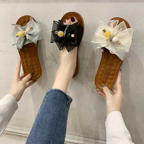 

shoes women slippers flat butterfly-knot flock slides pantofle low fashion soft rubber 2020 luxury massage summer tpr pu, Black