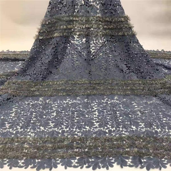 

3d french handmade beads lace embroidery african bridal lace fabric for african lace 5yards 2923b, Black;white