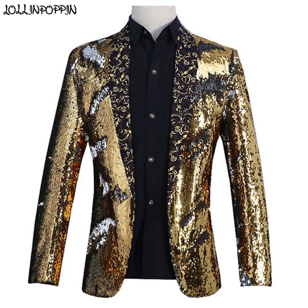 

men sequin shawl collar suit jacket stage performance host costume mens paillette jacket open placket sequinned coat, White;black