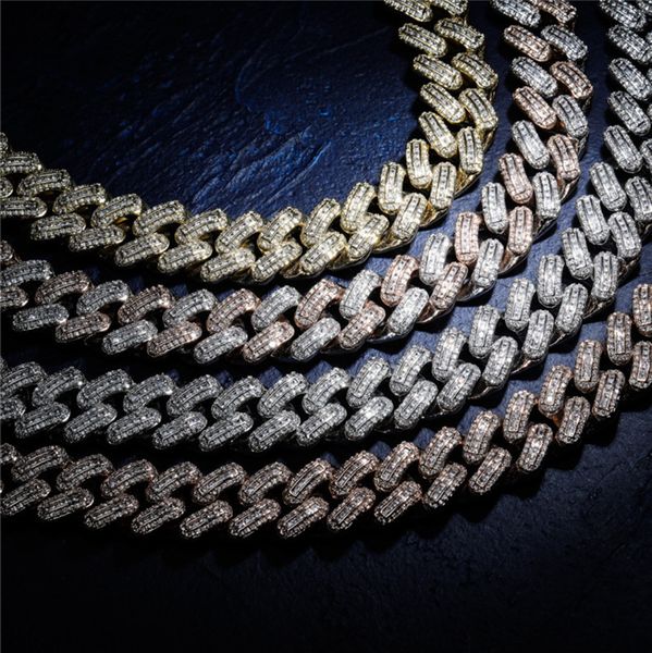 

gold plated prong setting cz stone 18mm 18/22inch miami cuban chain necklace rapper style jewelry for men sale, Silver