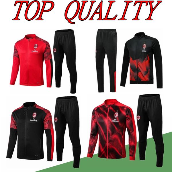 

19 20 milan football tracksuit jacket set 1920 2020 survetement calhanoglu paqueta cutrone full zipper ac soccer jacket sportswear, Black