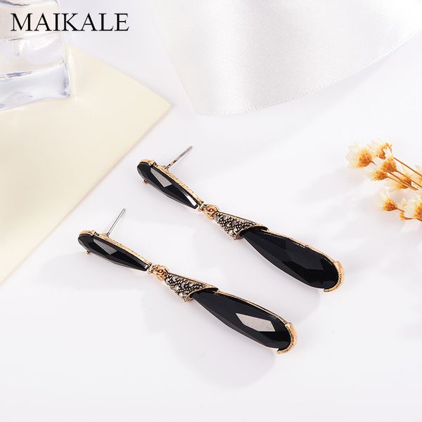

maikale vintage long black crystal drop earrings for women big waterdrop rhinestone exaggerated alloy earring party jewelry gift, Golden