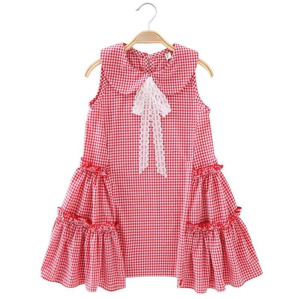 

девушки одеваются случайной кукла воротник детской одежды amoi рукава шифон клетчатые луки одежда дети, Red;yellow