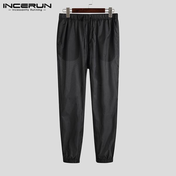 

2020 fashion transparent men pants joggers vacation casual long pants solid see through beach trousers breathable incerun, Black